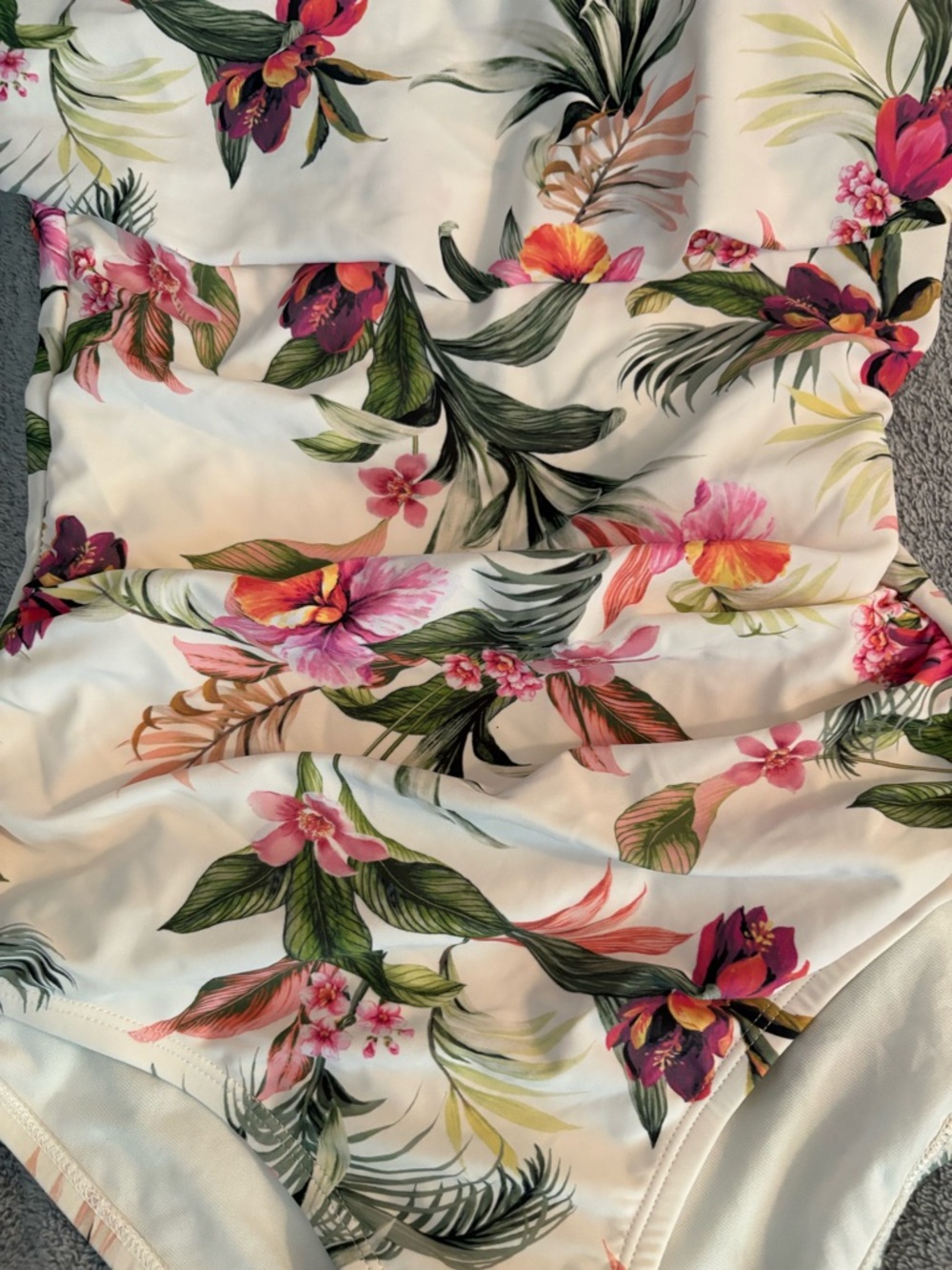 NWT Kona Sol One Piece Swimsuit Tropical Floral Ruffle Flounce Ruched S (4-6) - Picture 3 of 8